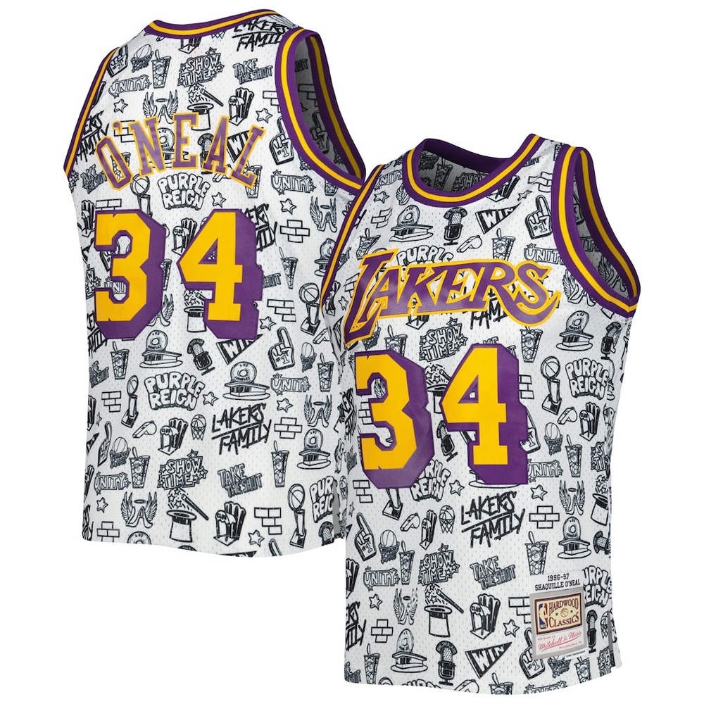 Los Angeles Lakers Shaquille O'Neal Mitchell &Ness 96/97 Doodle Swingman Jersey